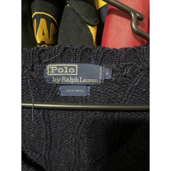 Size S- VTG Polo Ralph Lauren Cable Knit 100% Wool Sweater Men's Navy Blue - Picture 3 of 3